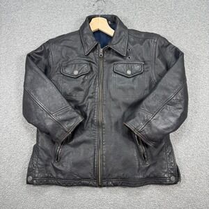 Vintage GAP Leather Jacket Youth Medium Black Fleece Lined Biker Four Pocket